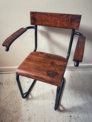 Steel and Mahogany Arm Chairs