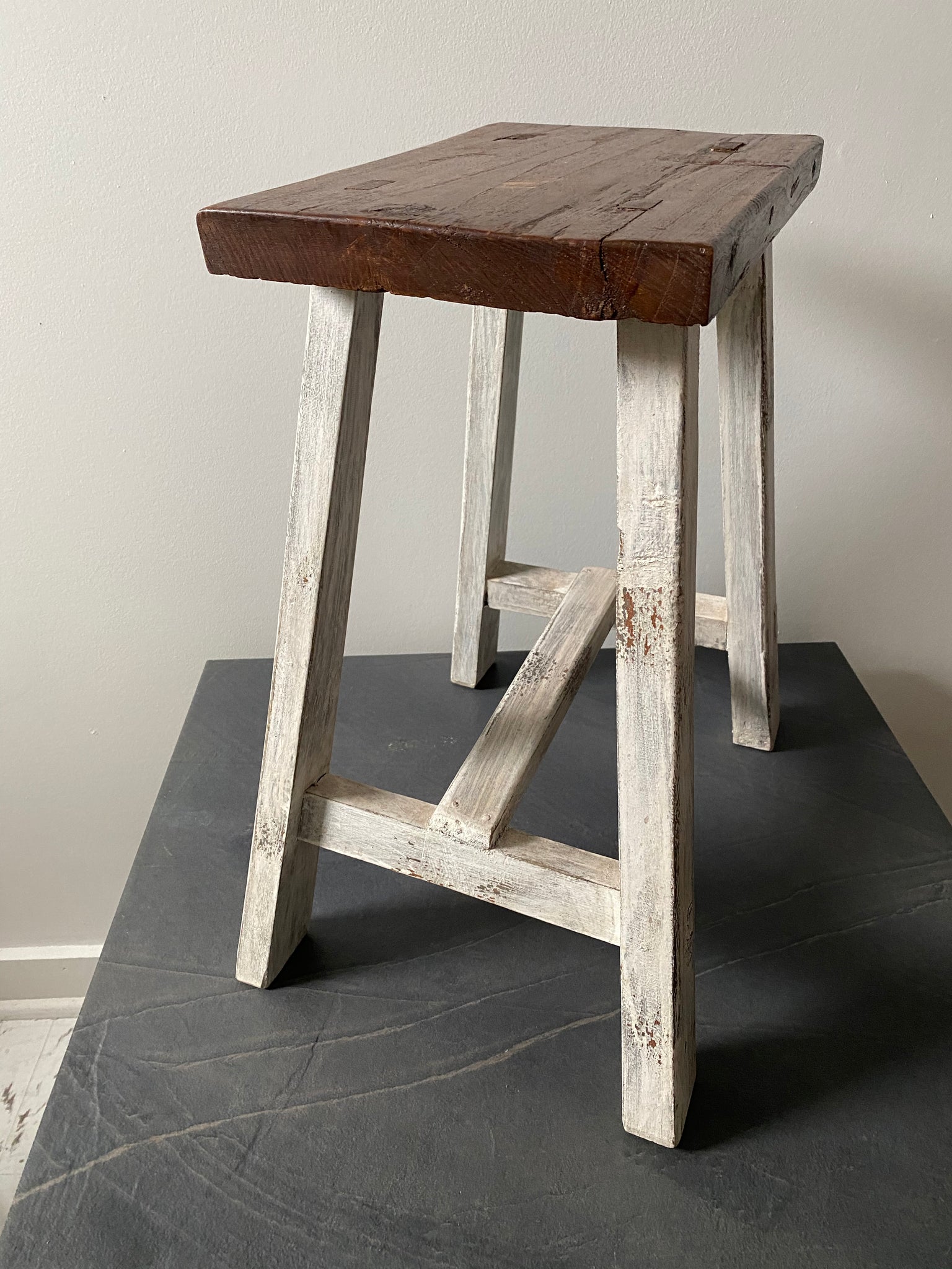 Country Stool with White Legs